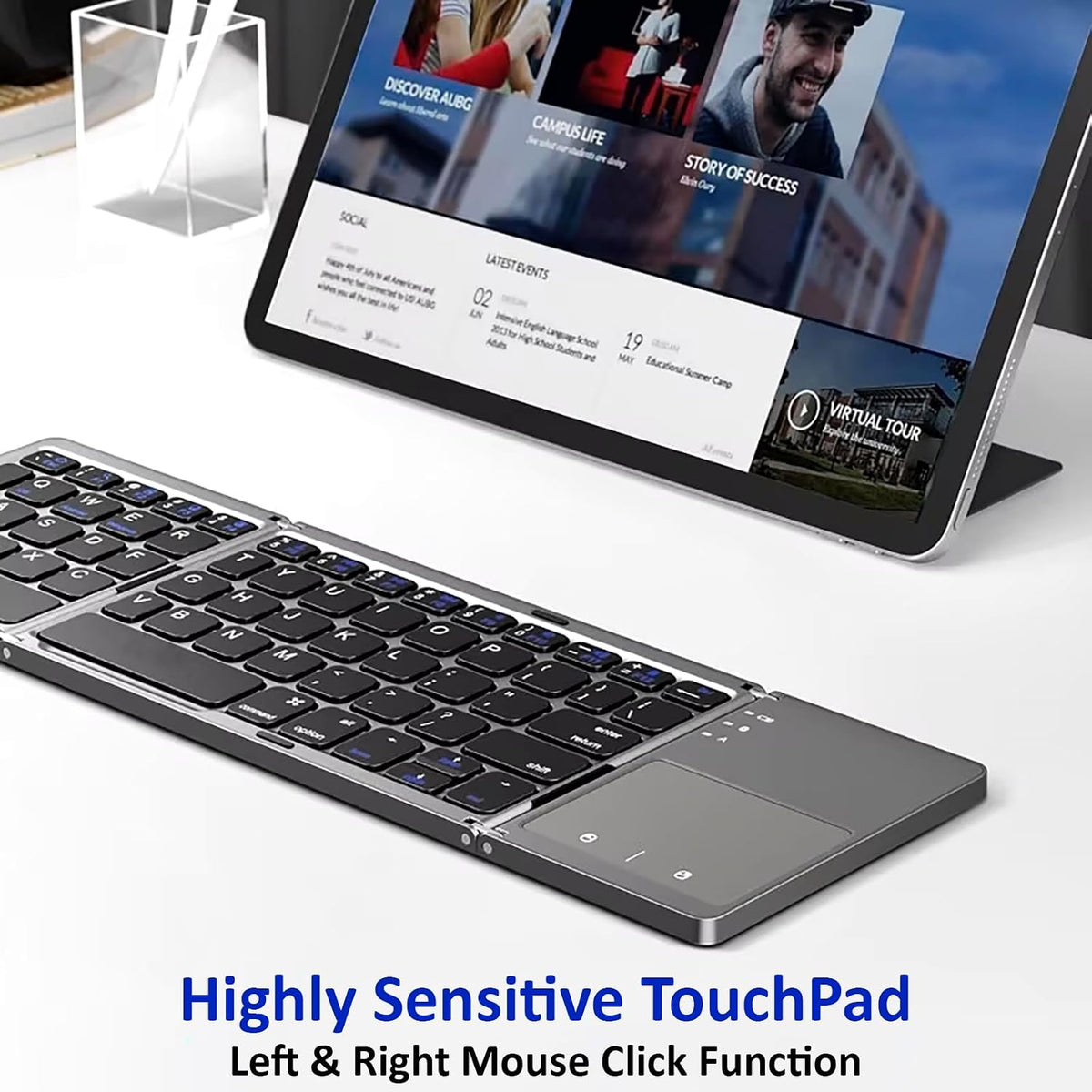 Slim Foldable Wireless Keyboard Compatible with Samsung Galaxy Tab S7/S7+/S6/Lite/S5e/Plus Includes TOUCHPAD Mouse /48H Use/560 Days Standby/Portable/Compact/Tri-Fold/Rechargeable