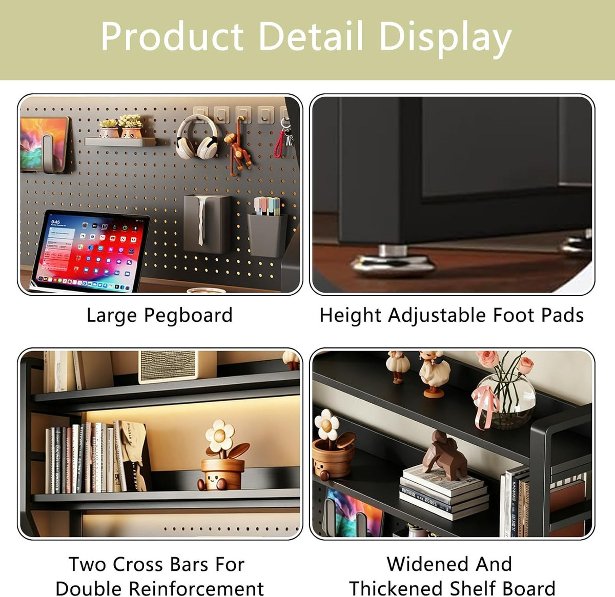 Desk Shelf, 53.1" L 2-Tier Desktop Organizer Desk Hutch Storage Rack with Hole Plate Multi-Functional Workstation Organizer Bookcase Computer Desk for Home Office Dorm Top of Desk