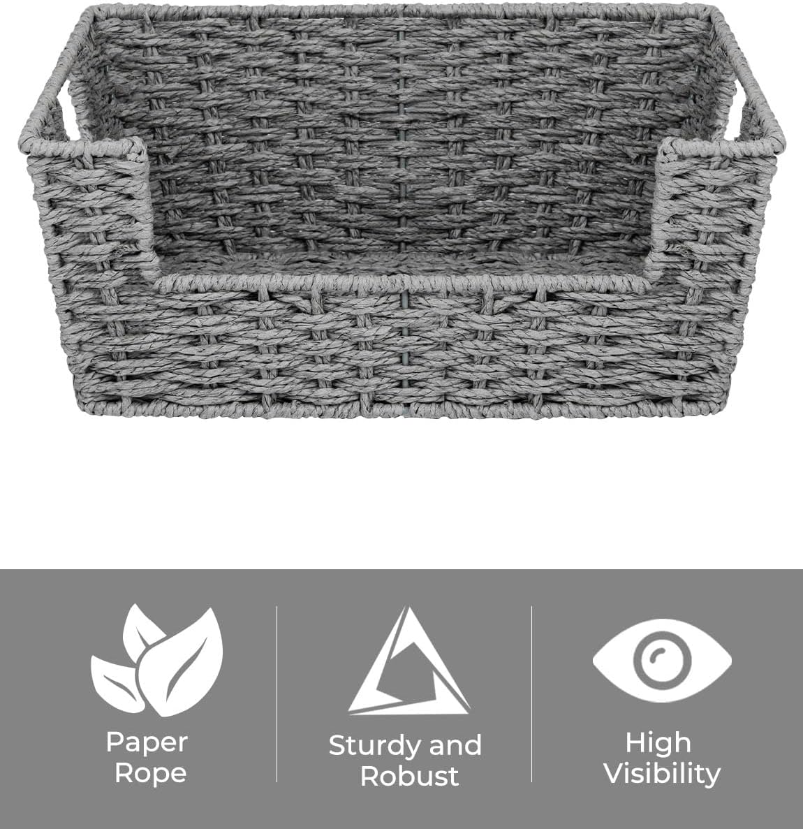 StorageWorks Pantry Baskets for Organizing, Paper Rope Grey Baskets, 2 Pack