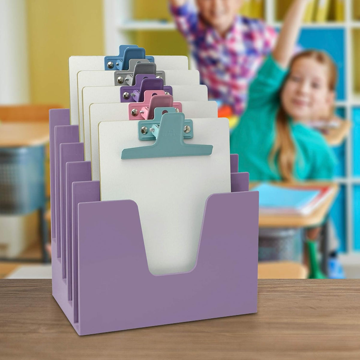 Acrimet 5 Section Incline File Sorter Organizer, Desktop Mail Holder Purple