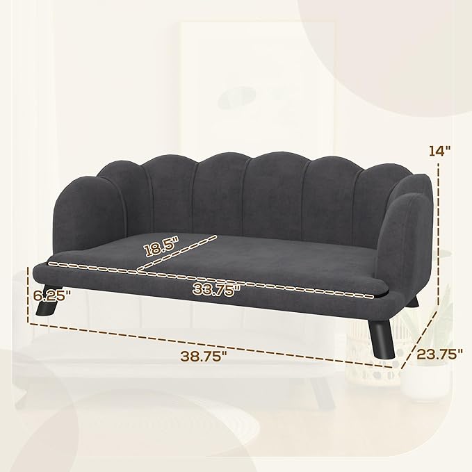 Velvet Large Dog Couch with Foam Cushioning, Soft and Cute Dog Bed with Pearl Design, Dog Sofa for Big and Medium Dogs, Charcoal Gray