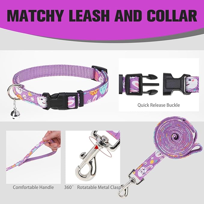 EXPAWLORER Easter Small Dog Harness - Dog Collar and Leash Set - Soft Mesh Padded Adjustable Step in Puppy Vest Harness No Pull, Reflective Escape Proof for Outdoor Walking, Bunny Egg S