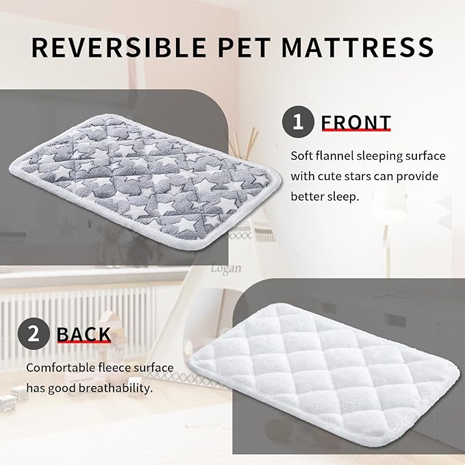 Soft Reversible Dog Crate Pad 2Pcs - 24x16 Inch, Plush Pet Mat, 0.6-inch Thick, Ideal for Small Dogs, Machine Washable
