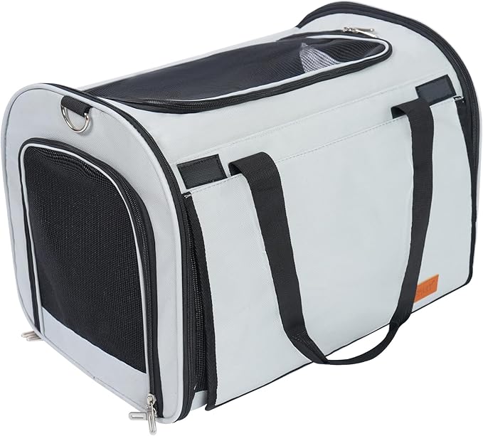 TWDEPART Cat Carrier Backpack - Multifunctional, Firm & Foldable with Roll-Up Shade, Breathable Design Includes Collapsible Bowl and Cushion (Light Grey)