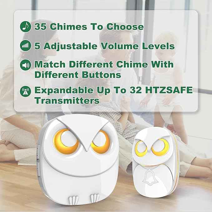 Wireless Doorbell, HTZSAFE Doorbell, 1 Receiver + 2 Transmitters