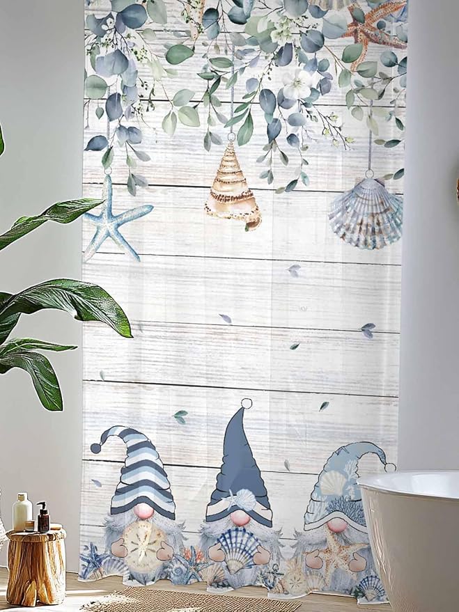 Sheer Curtains 96 Inches Long, Coastal Eucalyptus Leaf Semi Sheer Curtains