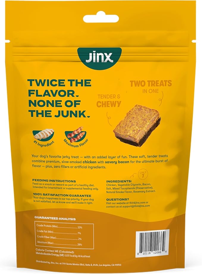 Jinx Chicken & Bacon Layers Jerky Dog Treats - Crunchy, All Natural Dog Jerky Treats with Cage-Free Chicken & Bacon - Pet Products for All Dogs (Puppies, Adults & Seniors) - 15oz