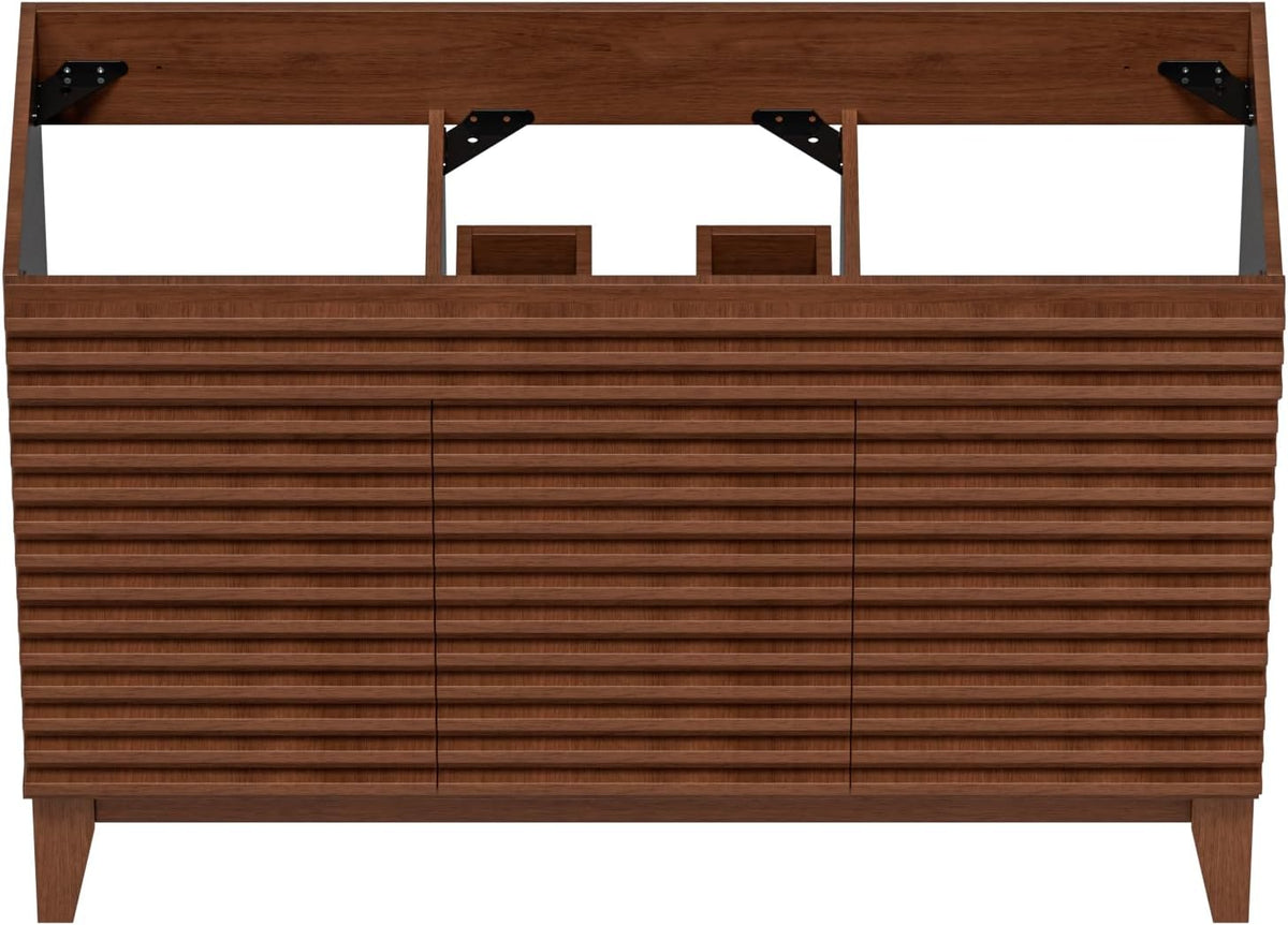 ROOMTEC 48" Bathroom Vanity, Mid-Century Freestanding Bathroom Cabinet Vanity with Storage, Particleboard Frame with Wood Grain Laminate, Walnut (Sink Basin Not Included)