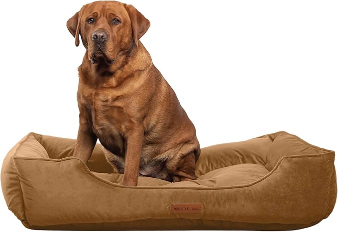 Modern Threads Luxury Dog Bed - Comfortable Tufted Velvet Cushion for Small to Large Dogs - Machine Washable - Durable & Cute Sleep Space for Pets - Pamper Your Pet with Cozy Beds - Caramel