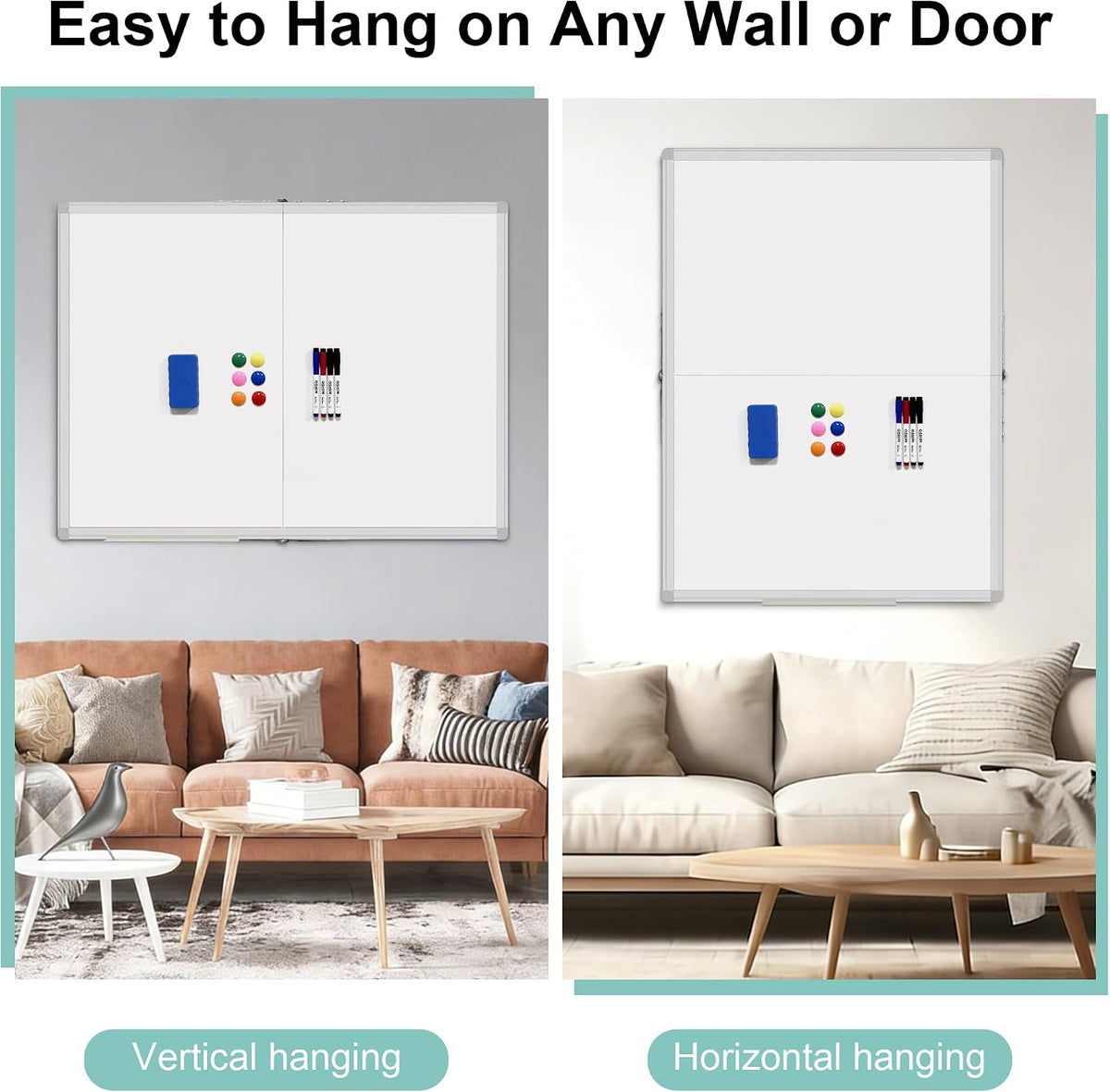 Dry Erase White Board 48 X 36 Inch, Wall-Mounted Silver Aluminum Frame Marker Presentation Board, 4' X 3' Foldable Portable Whiteboard with Pen Tray for School, Classroom, Office & Home