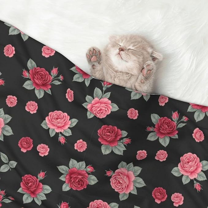 Dog and Cat Blanket in One, Rose Seamless Pattern Pink, Double Sided Plush Throw with Raised Dot Pattern on One Side and Flat Velvet on Other for Variety