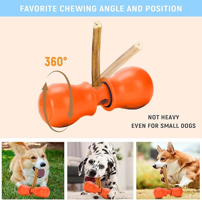 Bully Stick Holder - Improved Dog Treat Chew Holder,Fits Various Bully Sticks,Durable Safety Hold Device to Prevent Swallowed Ends and Choking, Large/Orange.