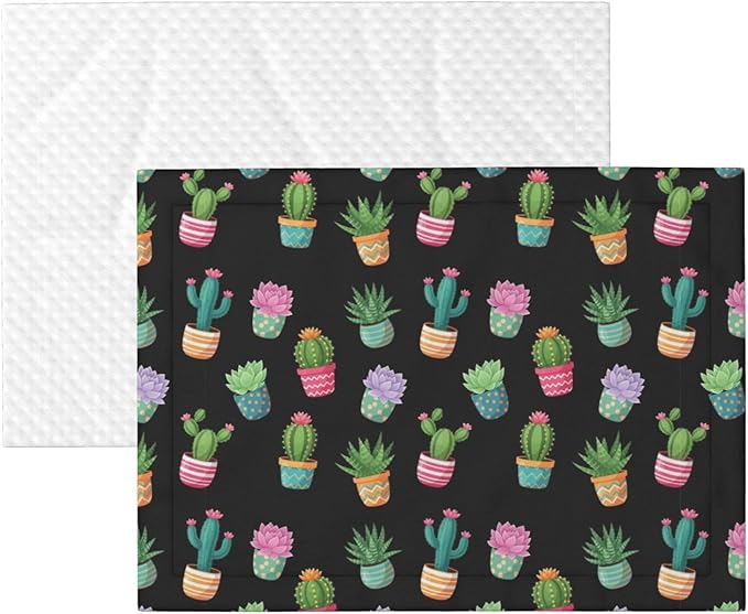 Two Sided Pet Cuddler Blanket for Anxiety Calming, Succulent Cactus Potted Plants, Reversible Plush Design with Bubble Dot Pattern Provides Familiar Surface Anywhere