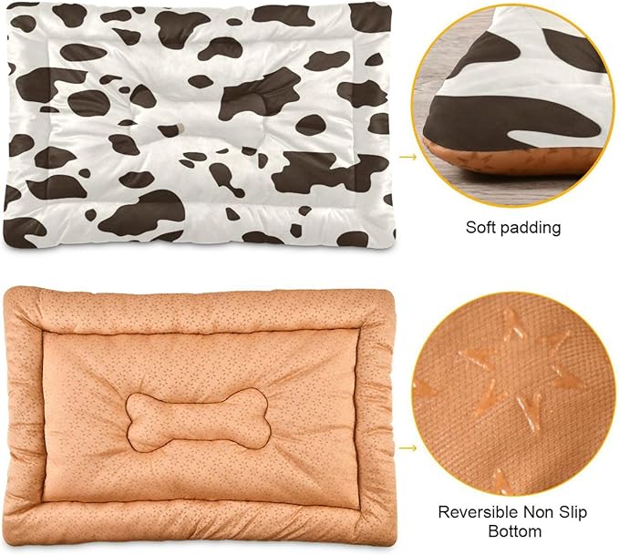 Cow Leopard Dog Bed Mat, Cat Crate Pad Non-Slip Washable Soft Fluffy Pet Kennel Floor Mat for Small, Medium, Large Dogs Cats, 36"x24"