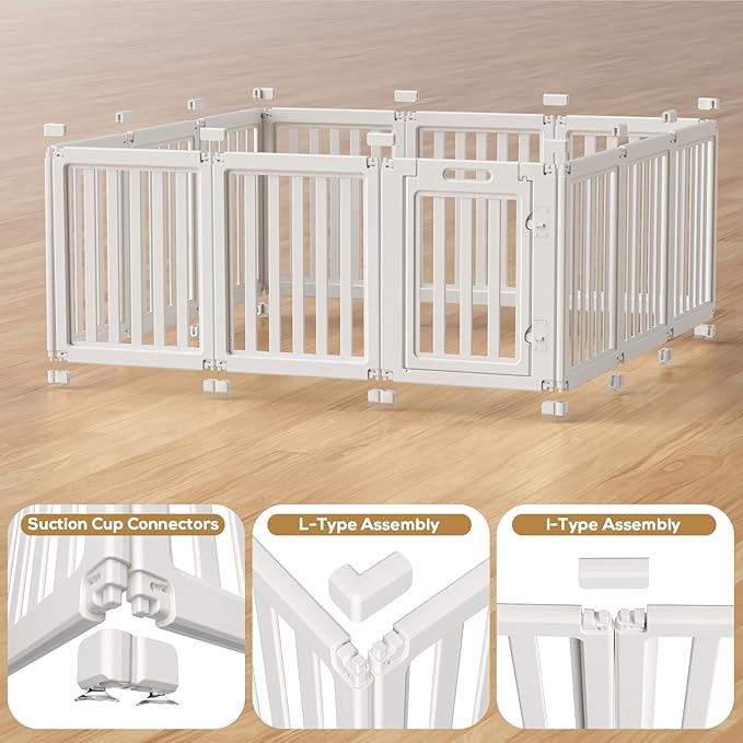 Clear Dog Play Pen,Pet Playpen with Door,Easy to Clean and Install Puppy pens for Both Indoor and Outdoor use (White, 30.3 inch Height, 12 Panels)