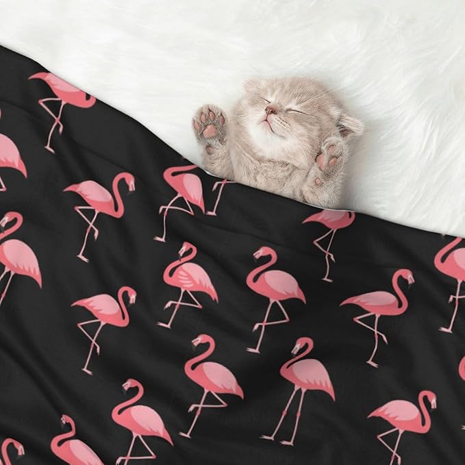 Reversible Plush Throw for Dogs and Cats, Pink Flamingo, Double Sided Blanket with Nubby Dot Side and Sleek Side Ideal for Cuddling Nesting Security