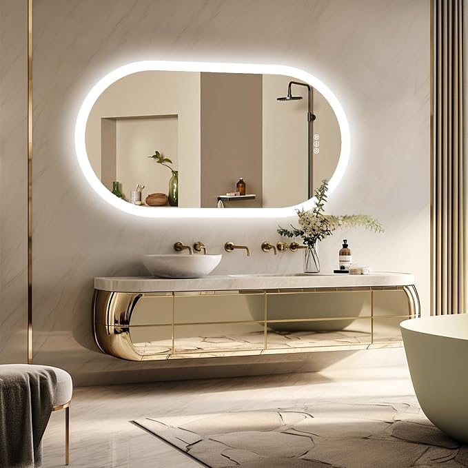 LUVODI Lighted LED Bathroom Mirror: 48x24IN Wall Mounted Dimmable 3 Colors