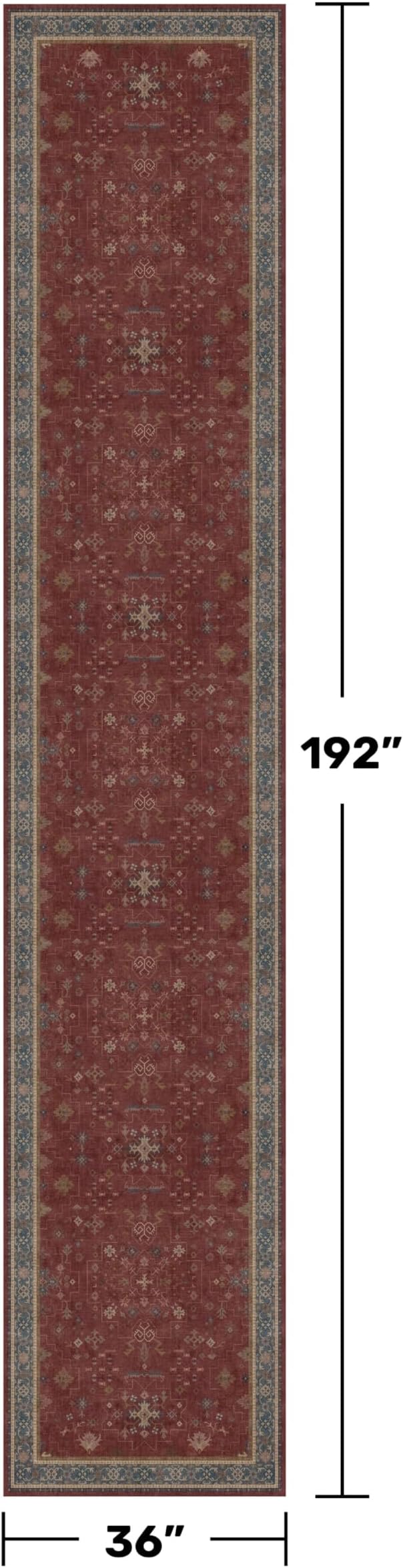 Hazo Haus Boho Washable 3x16 Extra Long Hallway Runner Rug, Burgundy Waterproof