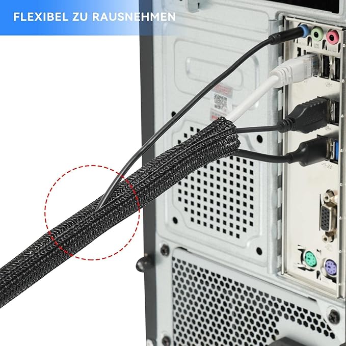 AGPTEK Cable Sleeve Cover, 6.6ft - 1.5 inch Desk Cord Organizer Cable Hider, Home Office Wire Management Computer TV Wire Loom Tubing, Pet Proof Cord Protector, from Cat Dog Chewing, Black