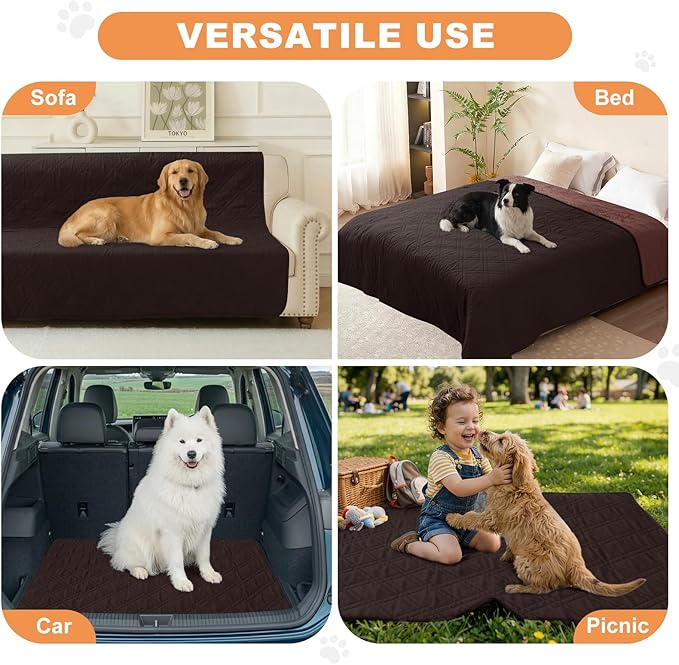 100% Waterproof Dog Couch Protector, Triple-Layer Waterproof Dog Bed Cover Pet Blanket Reversible 2-Tone Sofa Shield, Non-Slip Furniture Guard for Pets(30×71 Inch, Chocolate+Coffee)