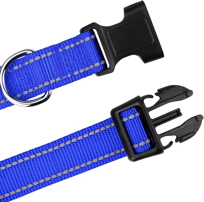 TagME Reflective Nylon Dog Collars, Adjustable Classic Pet Collar with Quick Release Buckle for Extra Large Dogs, Royal Blue, 1¼" Width