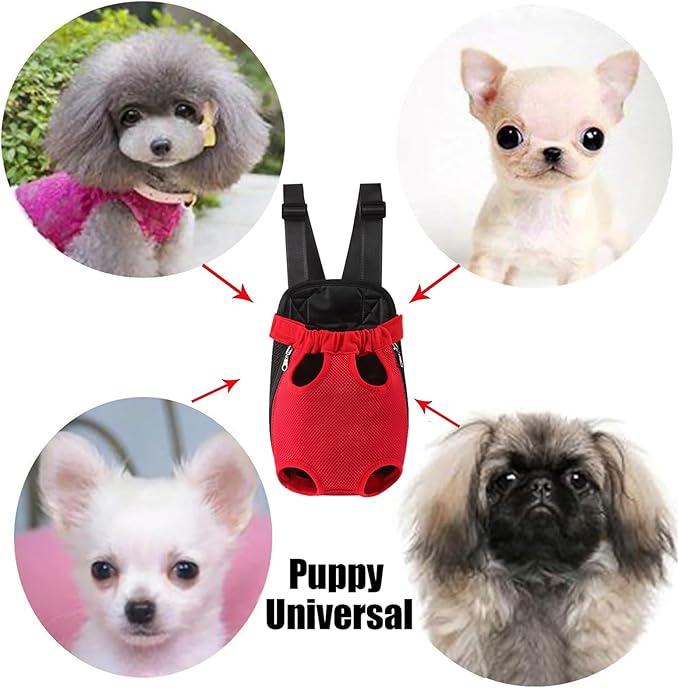 Dog Carrier Backpack, Adjustable Puppy Front Carrier Backpack, Ventilated Dog Chest Carrier for Hiking Camping Travel, Sling Bag for Small Medium Dog Cat Rabbit Puppies, Suit 9-13 lbs (Red, L)