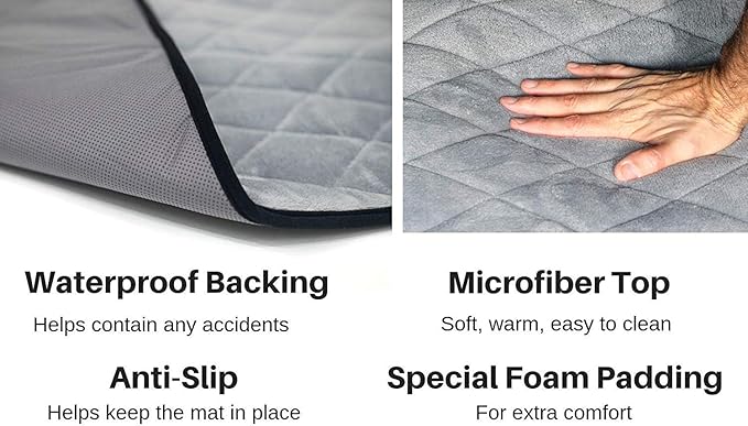 4Knines Extra Large Dog Crate Mat – Waterproof, Non-Slip, Machine Washable Crate Mat – Soft, Durable Kennel Mat for Dogs – Pet Bed for Crates, Travel or Home Use - Large (Grey)