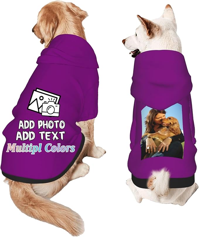 Custom Dog Hoodie Add Your Design Soft & Warm Personalized Photo Text Logo Name Dog Clothes for Puppy Sweatshirt Hooded for Small Medium Large Dogs Girl/Boy Cats Purple