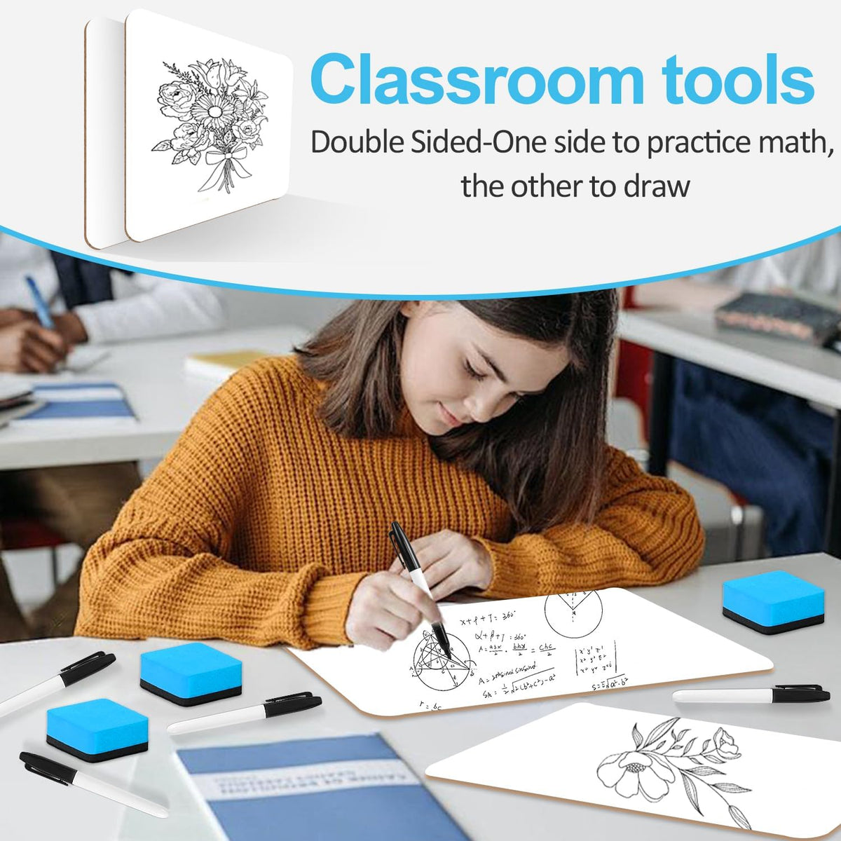 PANDRI 26 Pack Double Sided Dry Erase Boards with 26 Erasers, 12.5 x 9 Inch