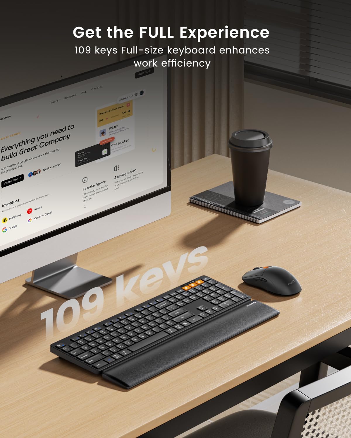 ProtoArc KM60 Wireless Ergonomic Keyboard Mouse Combo, Black