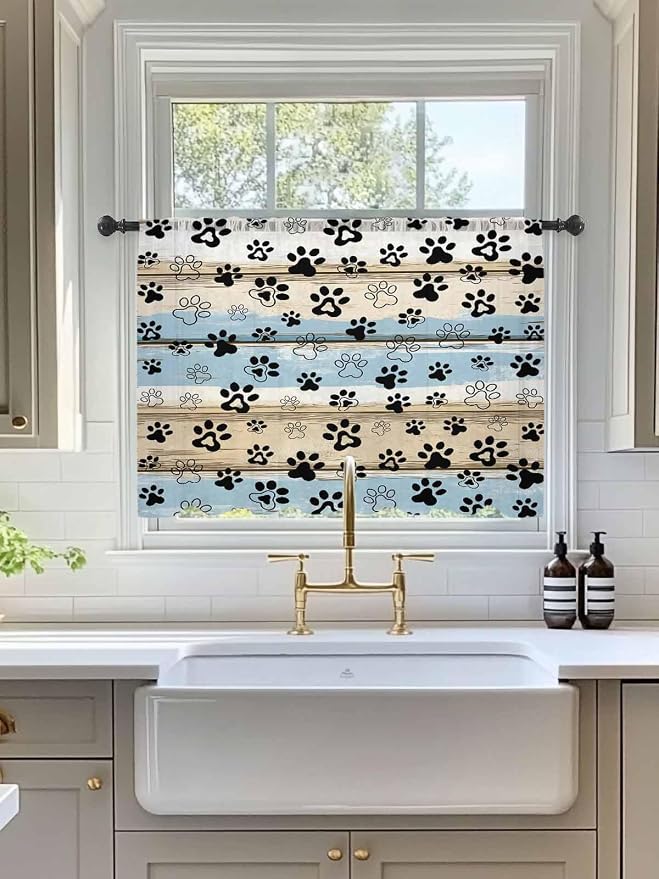 Sheer Curtains 54 Inch Length, Vintage Farmhouse Rustic Wooden Grain Privacy