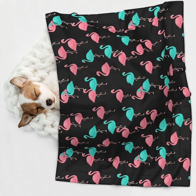 Two Sided Plush Pet Blanket for Warmth Comfort, Flamingo Pattern, Reversible Throw with Cozy Nubby Side for Chilly Nights Napping Spots Around House