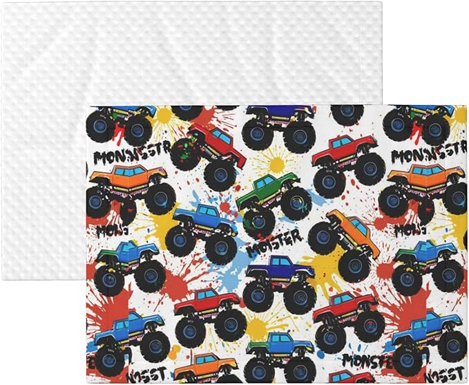 Dog and Cat Blanket in One, Grunge Monster Truck Car Art, Double Sided Plush Throw with Raised Dot Pattern on One Side and Flat Velvet on Other for Variety