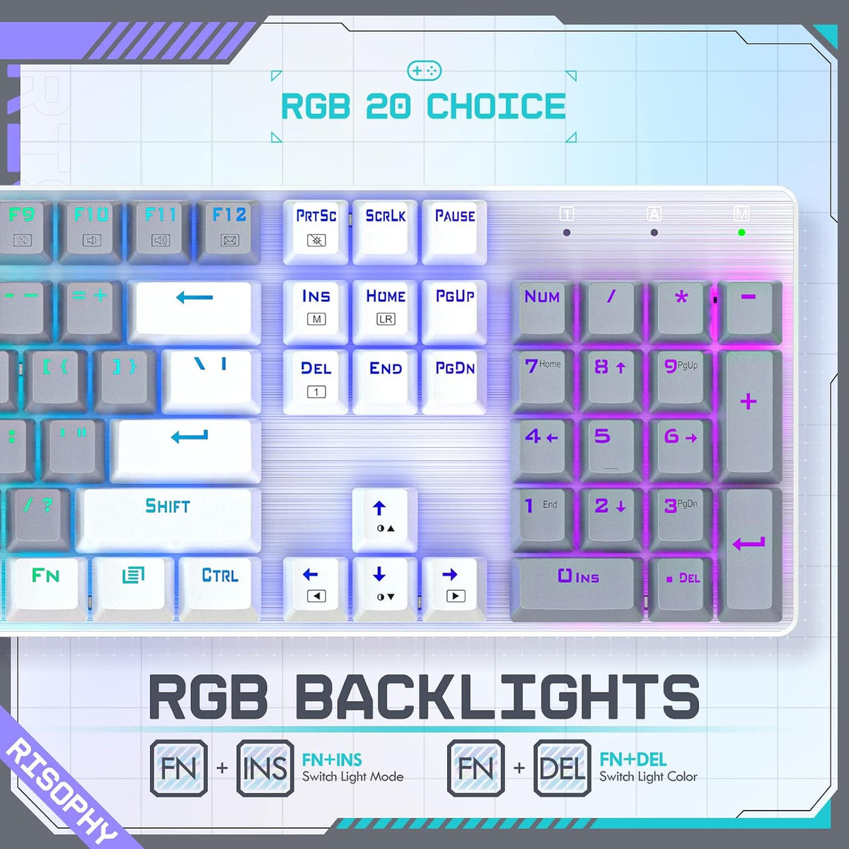 RisoPhy Wireless Mechanical Keyboard, Triple Mode 2.4G/USB-C/Bluetooth Gaming Keyboard, 104 Keys Programmable, Customize RGB Backlit, Red Switch, Bicolor PBT Keycaps, Rechargeable Wired for Laptop PC