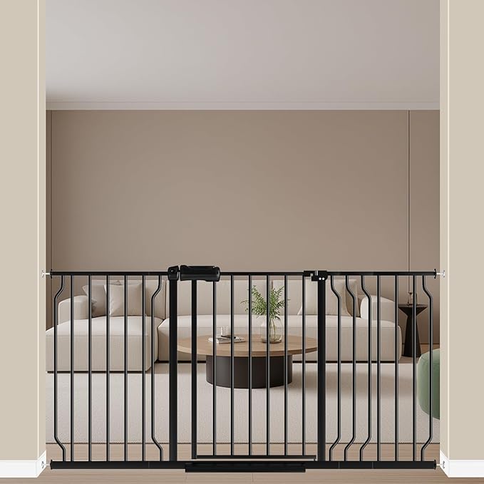 ALLAIBB Extra Wide Pressure Mount Baby Gate Auto Close Black Metal Child Dog Pet Safety Gates with Walk Through for Stairs,Doorways,Kitchen and Living Room (52.76-62.2"/134-158cm)