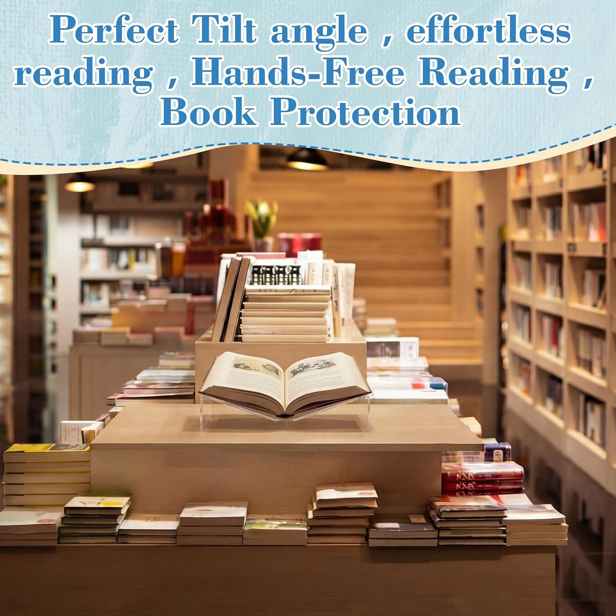Sintuff Large Acrylic Open Book Display Stand 12.4" W X 7.87" d X 2.36" H, Open Bookstand Holder for Display and Reading Cookbooks, Art Books, Bibles, Magazines