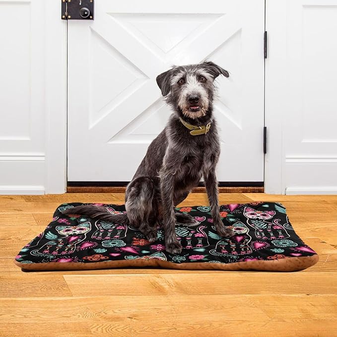 Gothic Cat Sugar Skull Pet Bed Cute Dog Bed Mat Absorbing Non Slip Pad Pet Sleeping Mat for Small, Medium, and Large Dogs Puppy Cat 24 in x 18 in