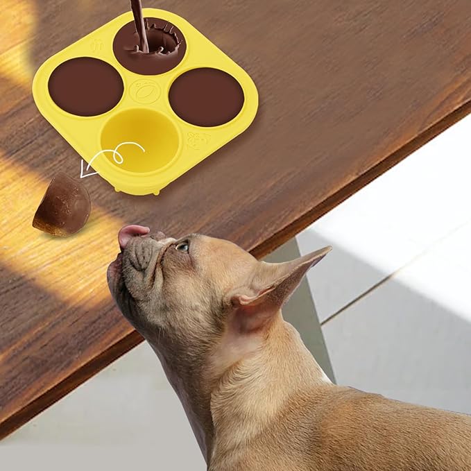 Silicone Dog Treats Molds for Large Dog Toy, 4 Cavities Reusable Treat Tray for Freezing Puppy Mold for Making Snack Easy to Release (Yellow)