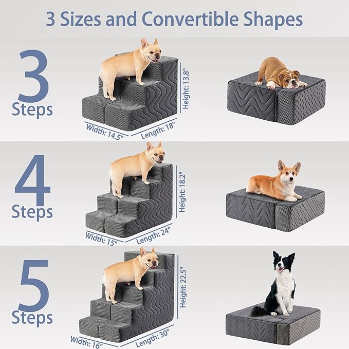 Dog Stairs for Bed, Dog Steps for High Bed, Pet Steps for Small Dogs and Cats, Non-Slip Balanced Pet Ramp Indoor