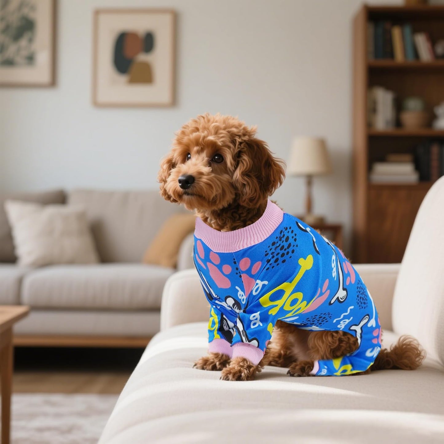 2PCS Dog Pajamas for XXXL Sized Dog Pjs Clothes Puppy Onesies Outfits Pet Jammies Boy Girl Male Female Apparel Paw Bone Puppy Print XXXL
