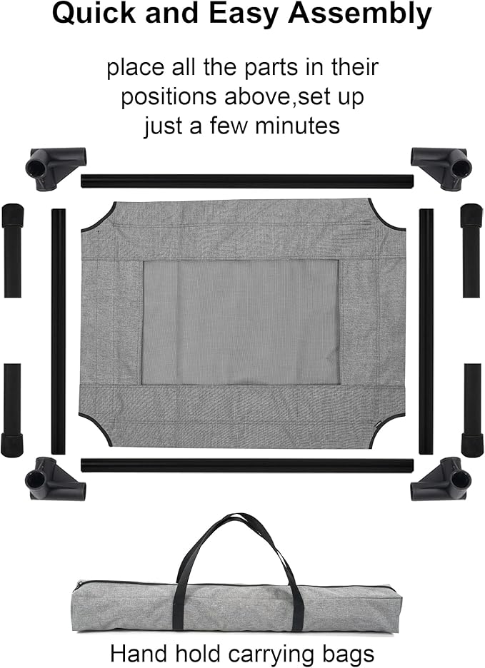 Raised Dog Bed Cooling Cot for Indoor Outdoor Use Portable Waterproof Mesh Pet Bed Washable for Large Medium Small Dogs, Grey