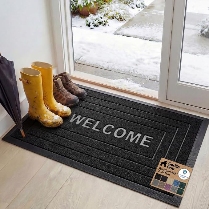 GORILLA GRIP 100% Waterproof All-Season WeatherMAX Doormat, US Designed Natural