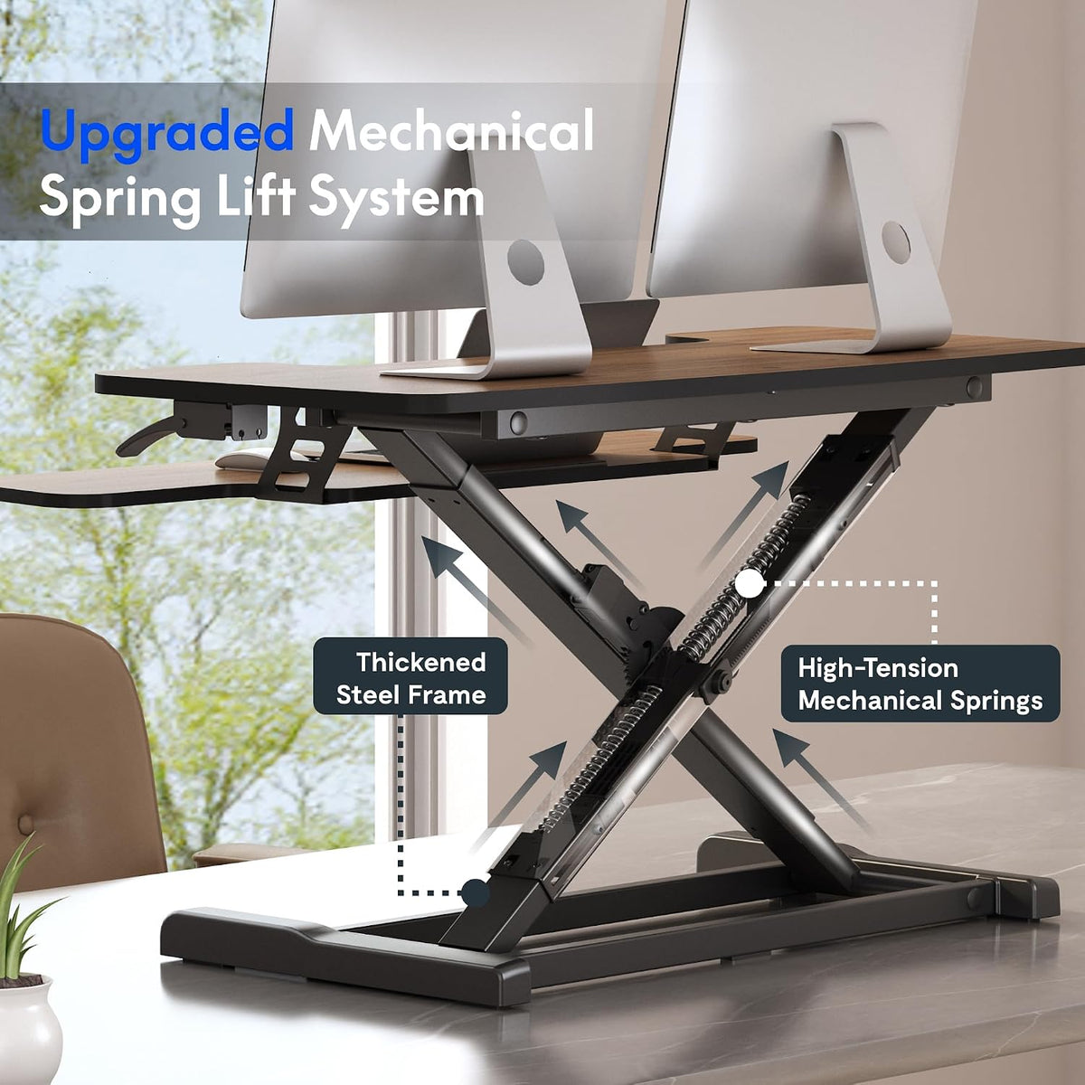 FLEXISPOT 36" Standing Desk Converter, Dual Monitor Desk Riser, Sit Stand Computer Workstation with Ergonomic Height Adjustment, Large Stand Up Desk Riser for Home Office, Walnut