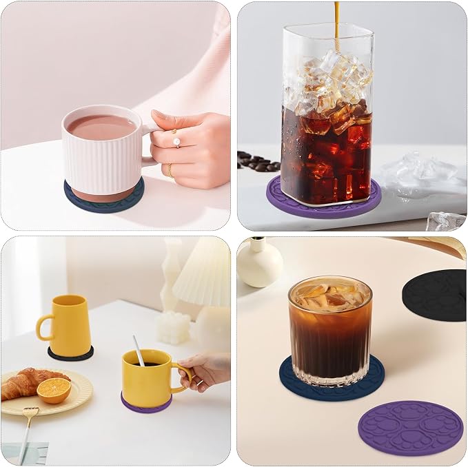 4 Inch Silicone Coasters Set of 6, Non-Slip Drink Coaster