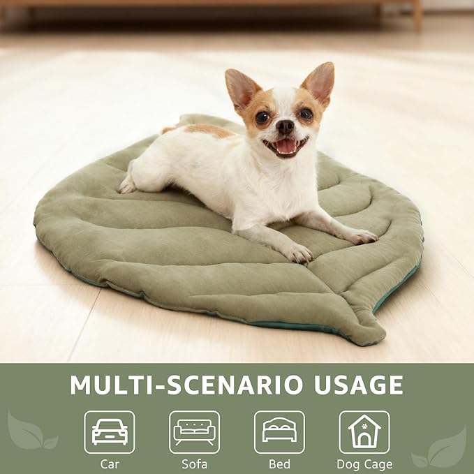 SCENEREAL Outdoor Dog Bed - Waterproof Reversible Leaf Mat 43x26, Portable Foldable Pet Bed for Small/Medium Dogs & Cats, All-Weather for Camping & Travel