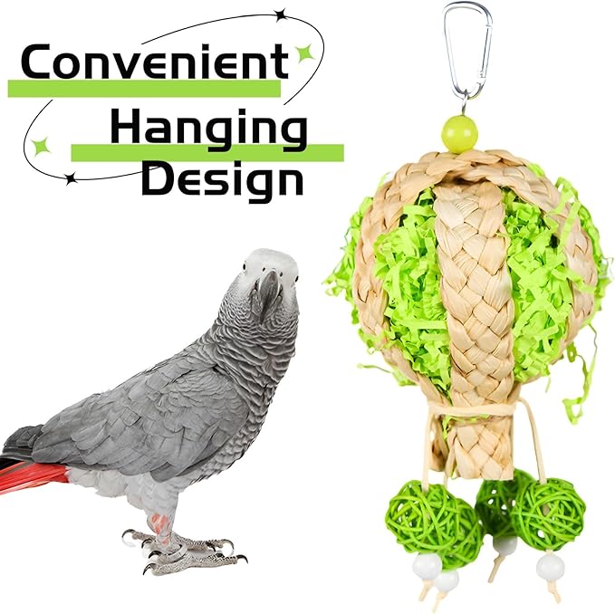 Bird Toys Foraging Shredder Hanging Toys Rope Perch with Bell Parakeet Toy Parrot Swing Climbing Standing Toys Bird Cage Accessories for Conure Cockatiel Budgies Lovebird, Green, 1 Pack