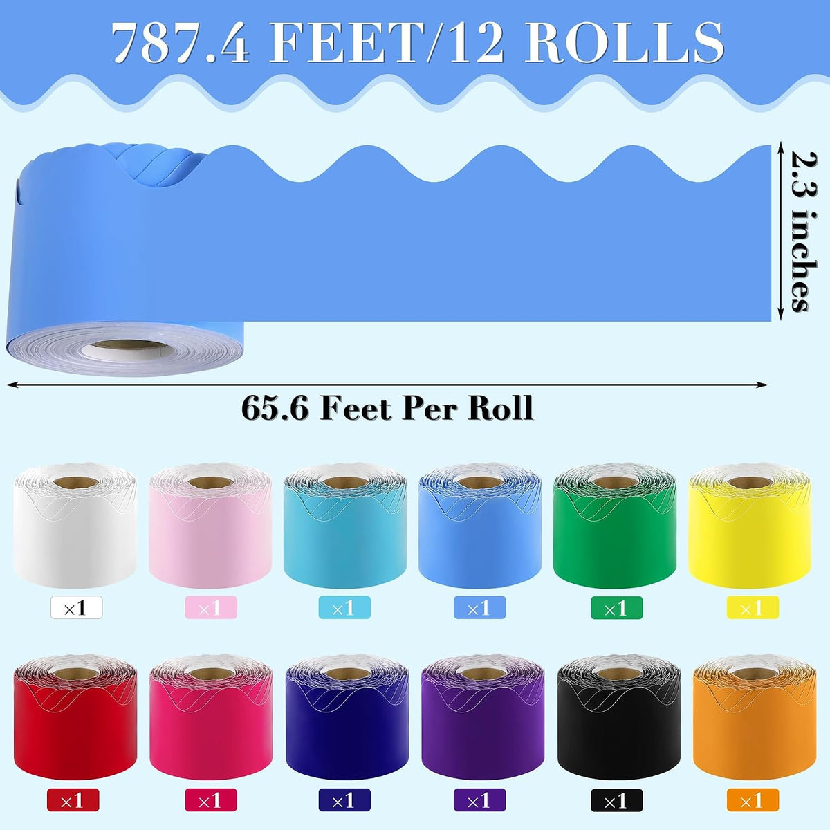 Aodaer 12 Rolls 787.4 Feet Scalloped Bulletin Board Borders Multicolor Classroom Borders Back to School Bulletin Board Decoration Rolled Border Trim for Classroom Decoration