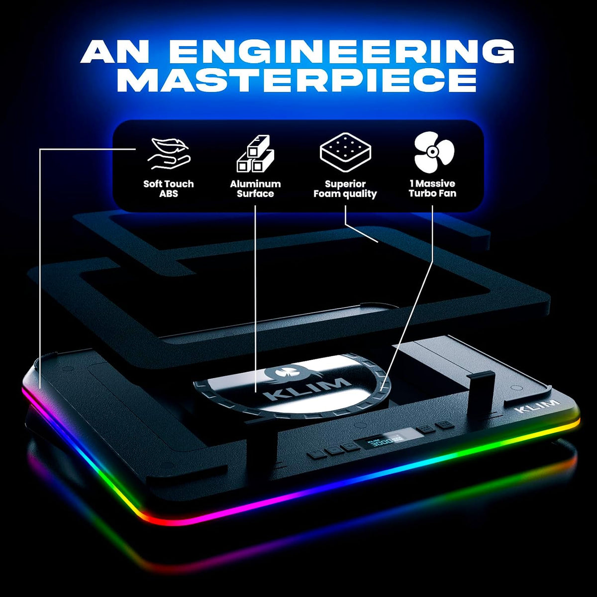 KLIM Turbofrost Max RGB Gaming Laptop Cooling Pad with Patented TurboFan