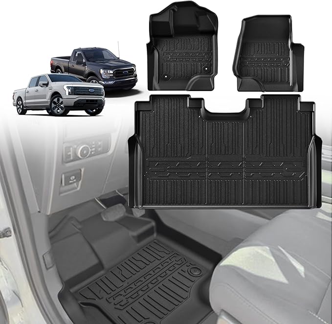 TripleAliners Floor Mats All Weather Liner Compatible with 2015-2025 Ford F150 & Lightning SuperCrew Cab Accessories Front and Rear 2-Row Truck Floor Liners TPE (Not Fit Fold Flat Storage)