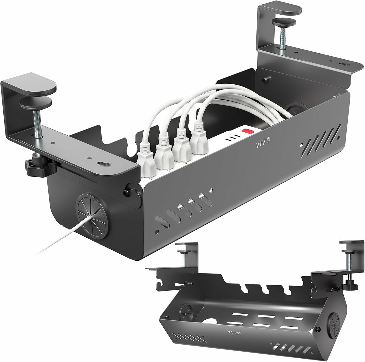 VIVO Black Clamp-On Flip-Open 19 in Cable Management Box, DESK-ACMB20-C